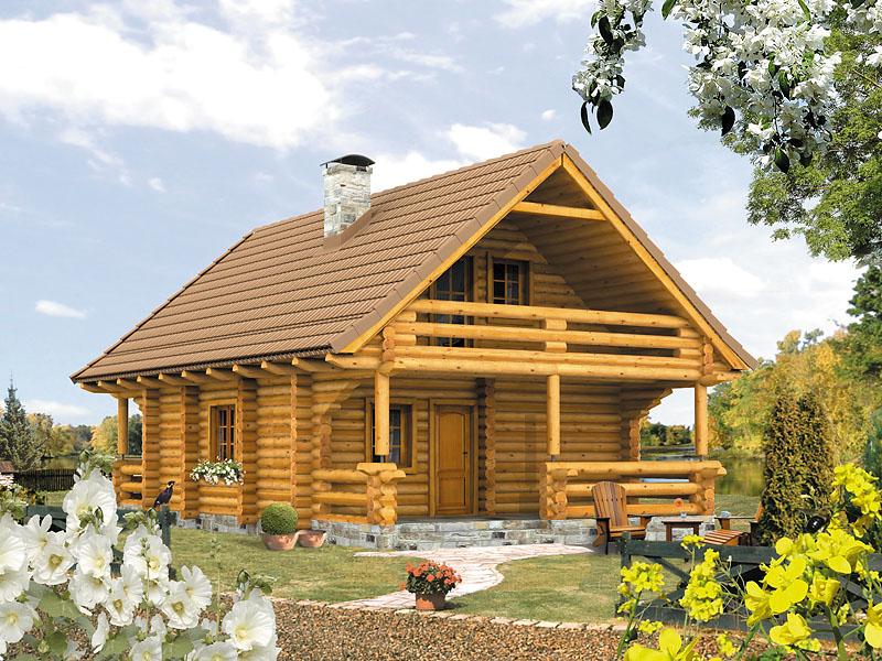 Obrazek przedstawiający dom drewniany z bali.